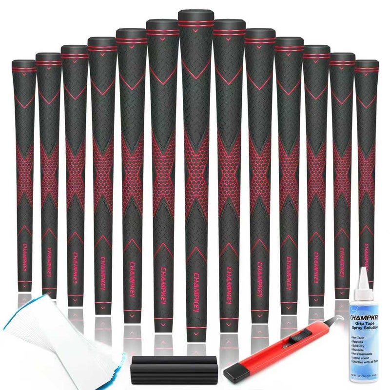 CHAMPKEY Premium Rubber Golf Grips 13 Pack | High Traction and Feedback Rubber Golf Club Grips | Choose Between 13 Grips with 15 Tapse and 13 Grips with All Kits - Image 1
